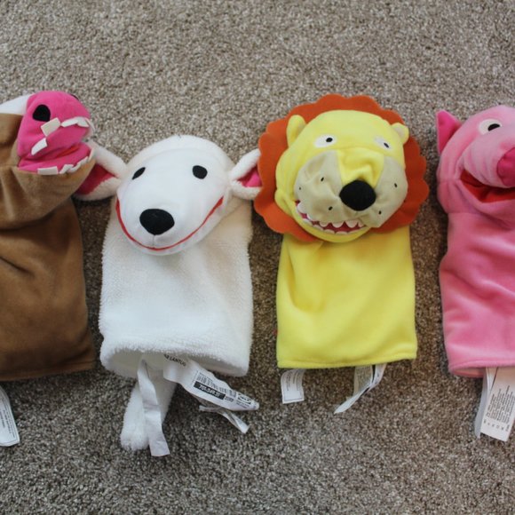 Ikea Hand Puppets Lot Horse Sheep Lion Pig Farm Animals Brown White Yellow Pink - Picture 7 of 7
